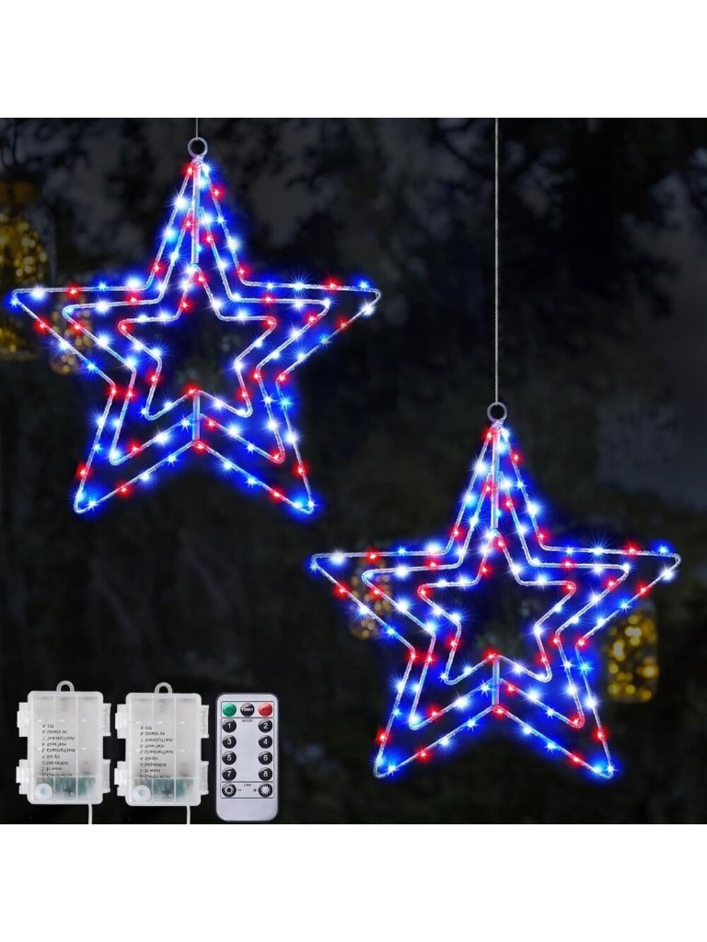 Patriotic 4th of July Decorations - 14" Rotatable Red, White & Blue Stars, 8